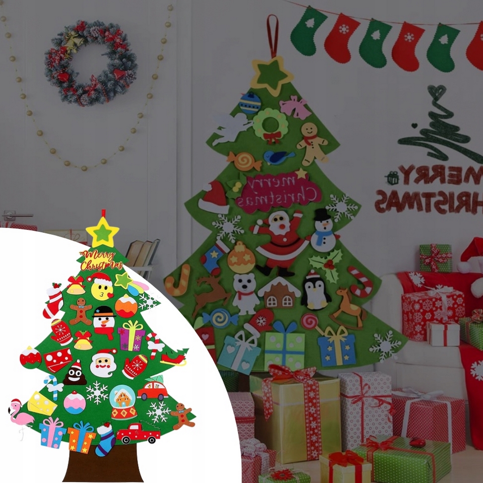 Choinka świąteczna z ozdobami na rzep dla dzieci z filcu filcowa 105cm - obrazek 4