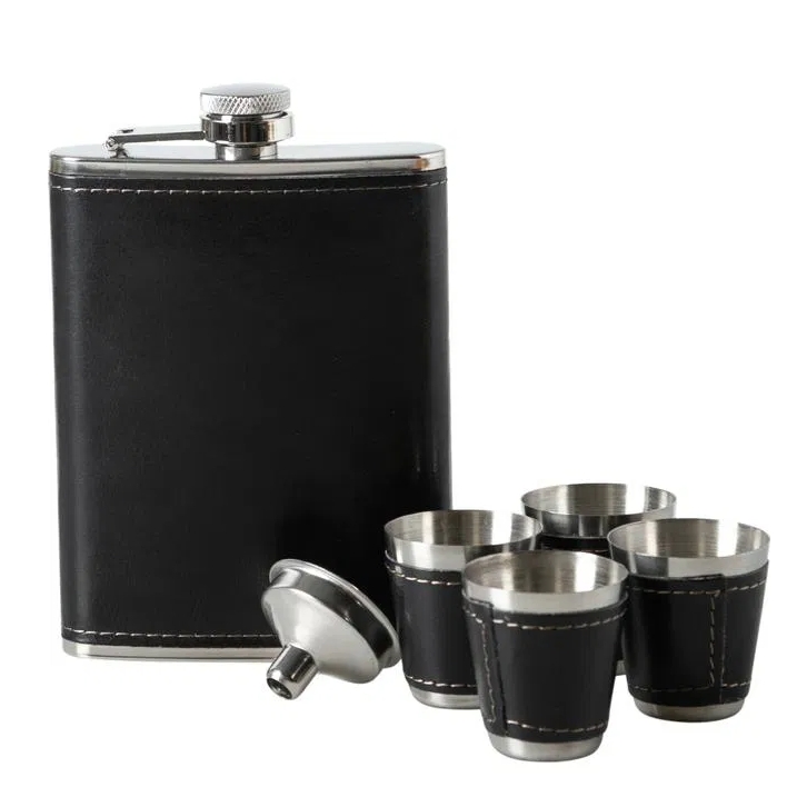 Piersiówka metalowa 270ml kieliszki turystyczne 4szt lejek etui zestaw outlet - obrazek 3