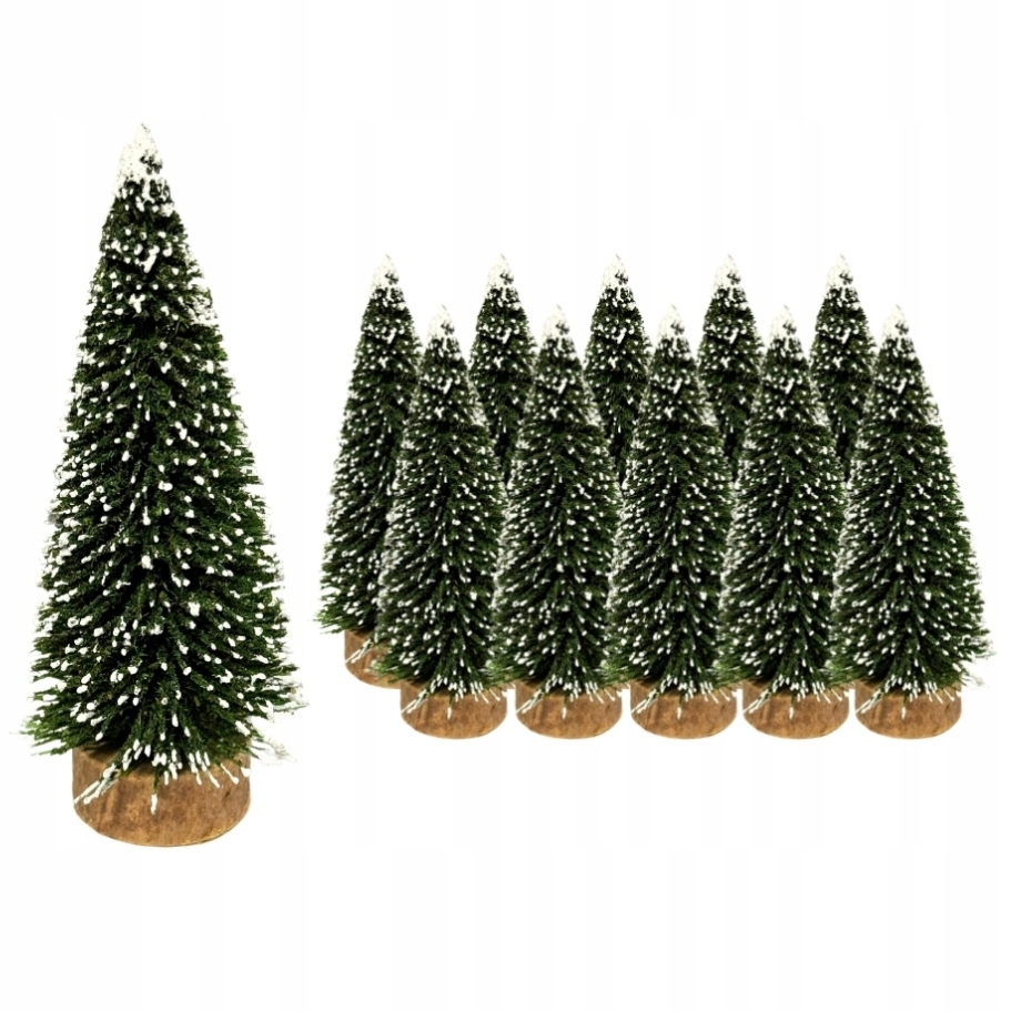 Choinki zielone mini zestaw choinek na pniu dekoracja ozdoba świąteczna 11cm 10szt