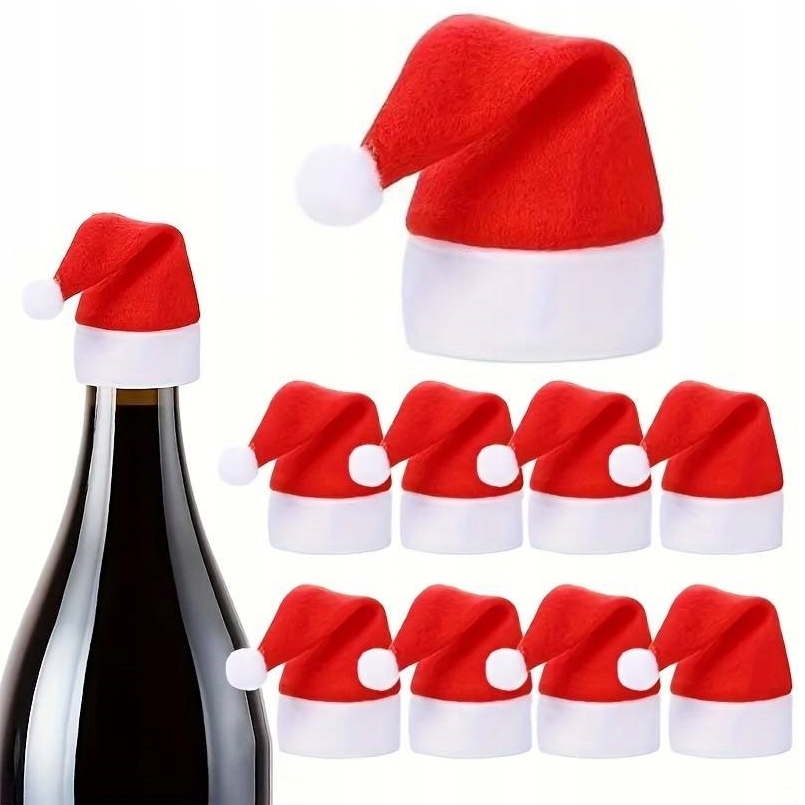 Czapka czapeczka mikołaja na butelkę sztućce świąteczna dekoracja stołu ozdoba świąteczna 10szt