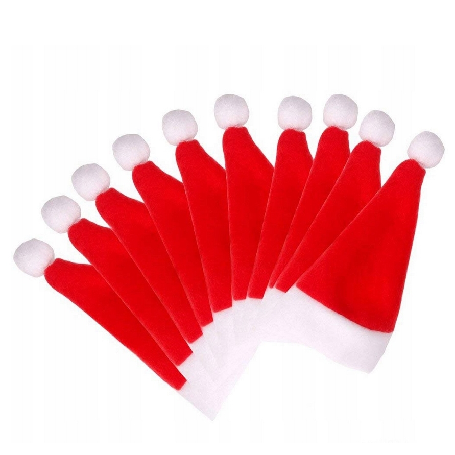 Czapka czapeczka mikołaja na butelkę sztućce świąteczna dekoracja stołu ozdoba świąteczna 10szt - obrazek 2