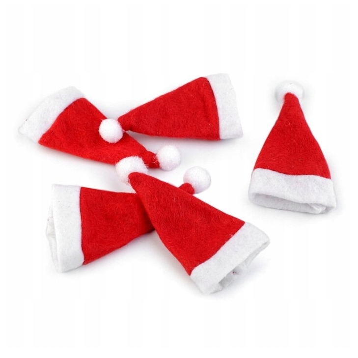 Czapka czapeczka mikołaja na butelkę sztućce świąteczna dekoracja stołu ozdoba świąteczna 10szt - obrazek 3