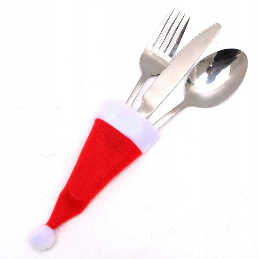 Czapka czapeczka mikołaja na butelkę sztućce świąteczna dekoracja stołu ozdoba świąteczna 10szt - obrazek 5