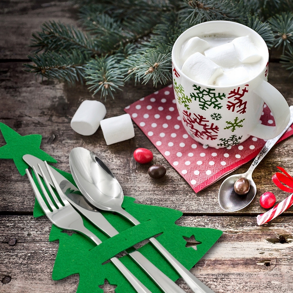 Etui na sztućce pokrowiec podkładka dekoracja na stół zielona choinka ozdoba świąteczna 12szt - obrazek 5