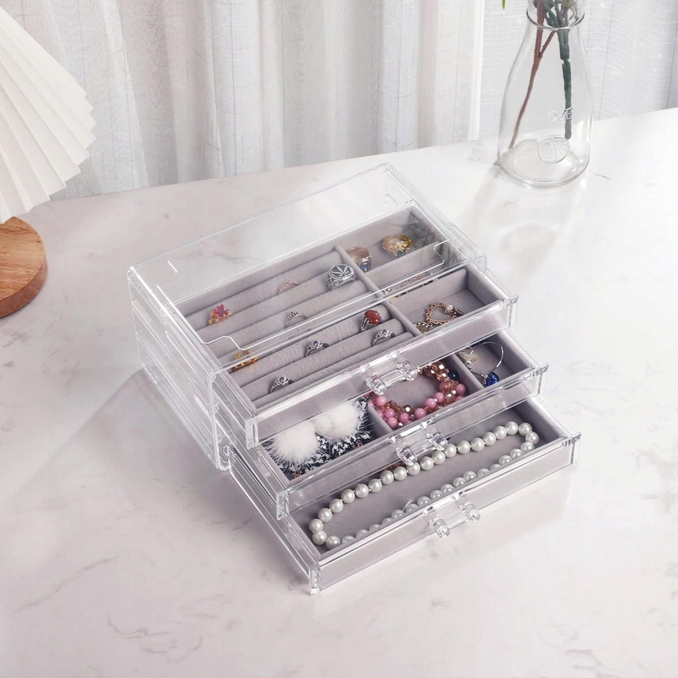 Pudełko organizer kasetka na biżuterię zegarki kolczyki akrylowy 3 szuflady - obrazek 2