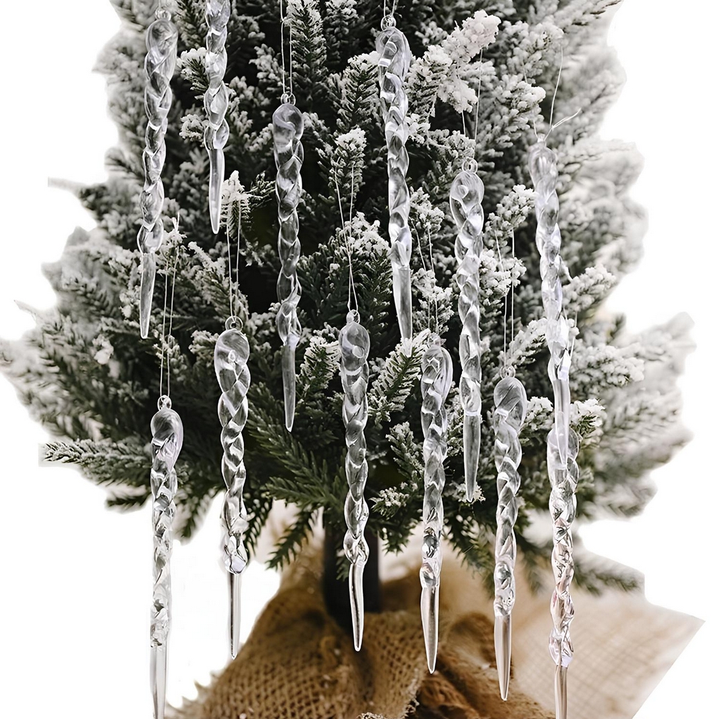 Sople na choinkę do stroika imitacja lodu zawieszki bombki dekoracja ozdoba świąteczna 12szt