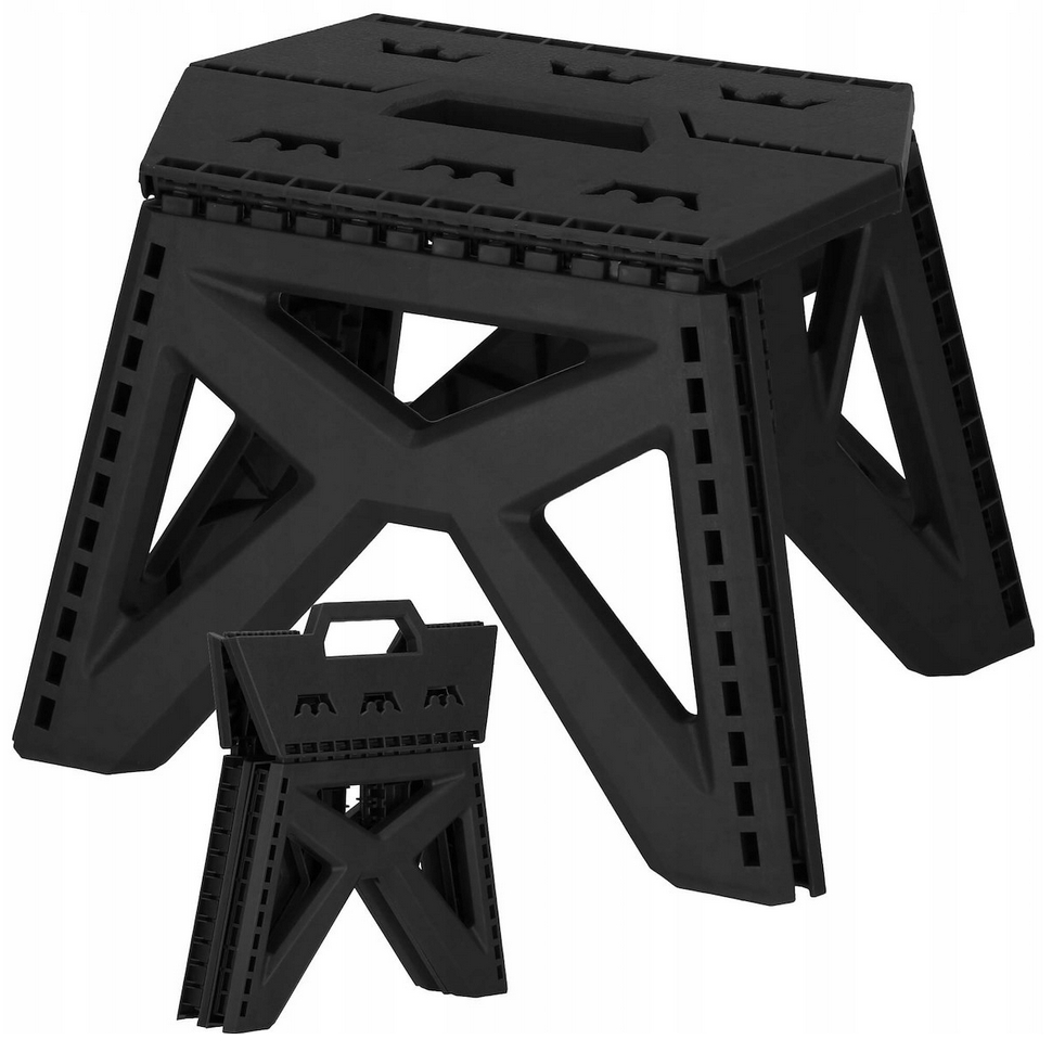 Stołek składany czarny taboret podest rozkładany uchwyt krzesełko - obrazek 2