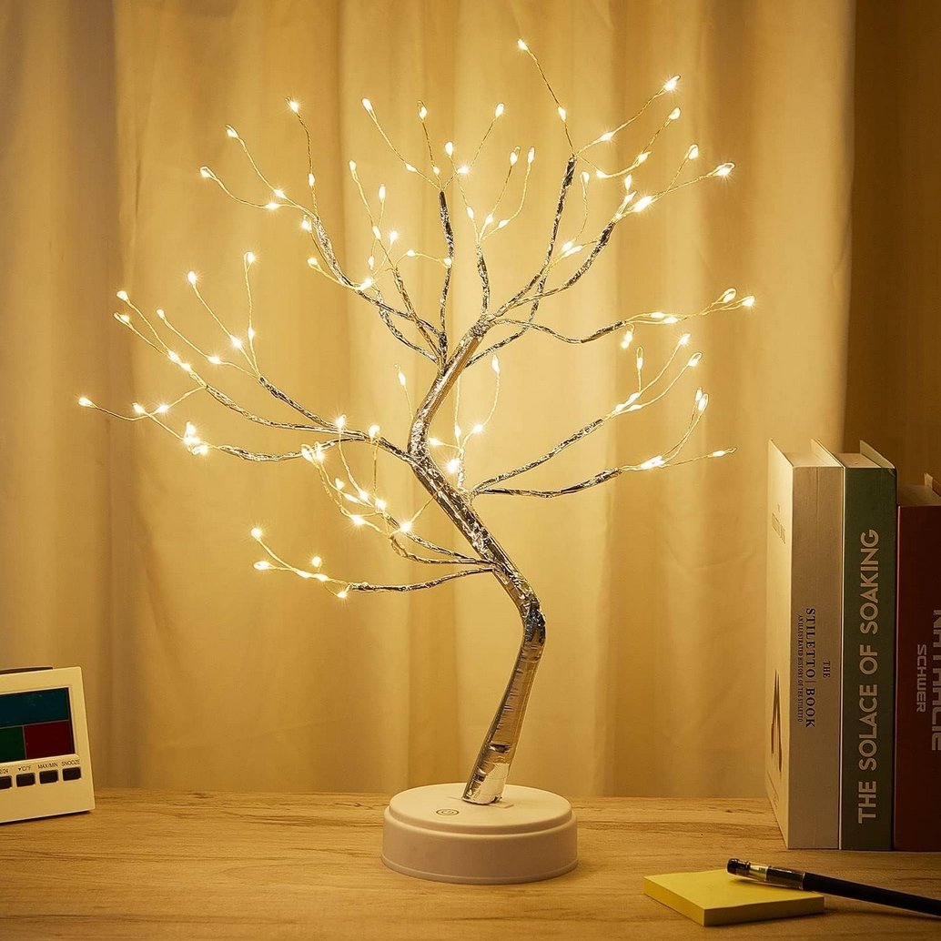 Świecące drzewko świąteczne 108 led bonsai lampka nocna programator biały ciepły dekoracja ozdoba 50cm - obrazek 2