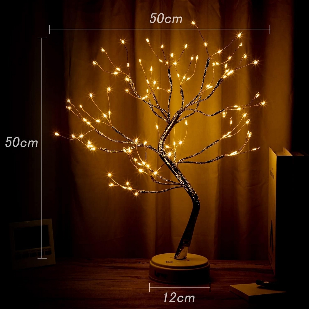 Świecące drzewko świąteczne 108 led bonsai lampka nocna programator biały ciepły dekoracja ozdoba 50cm - obrazek 6