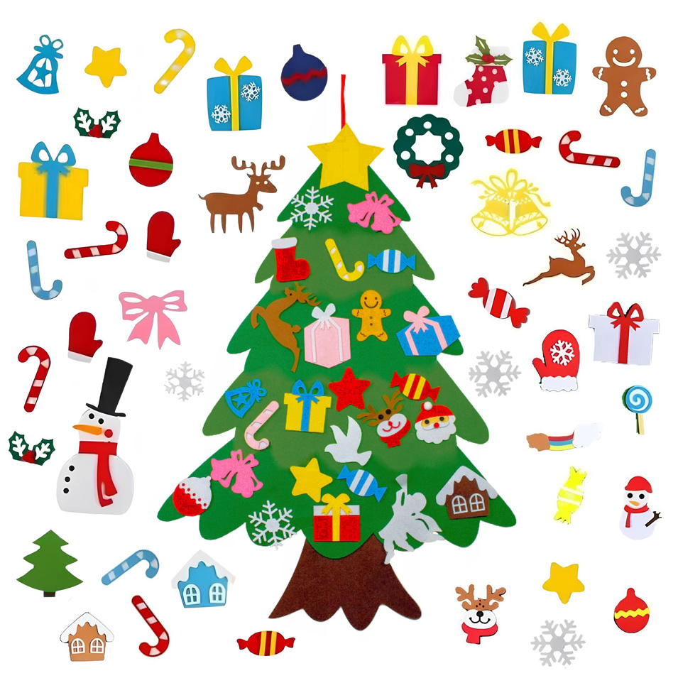 Choinka świąteczna z ozdobami na rzep dla dzieci z filcu filcowa 105cm