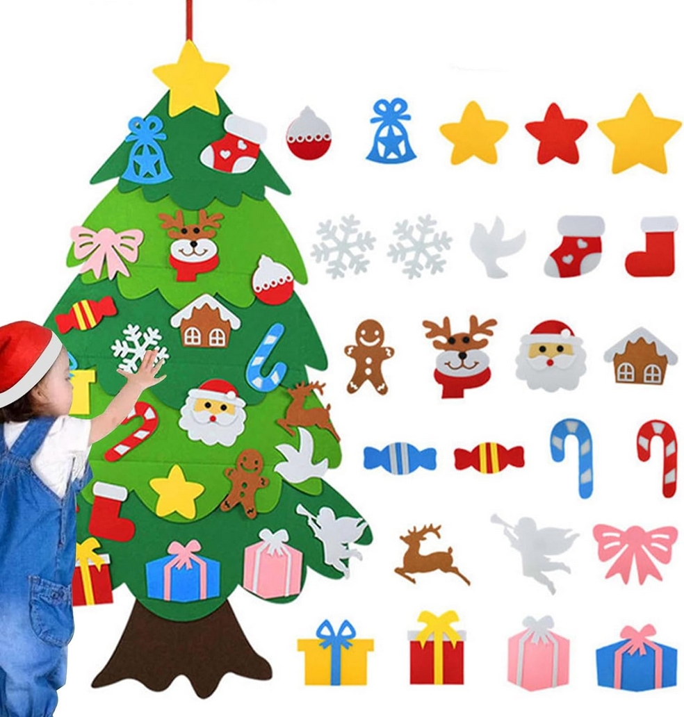 Choinka świąteczna z ozdobami na rzep dla dzieci z filcu filcowa 105cm - obrazek 7