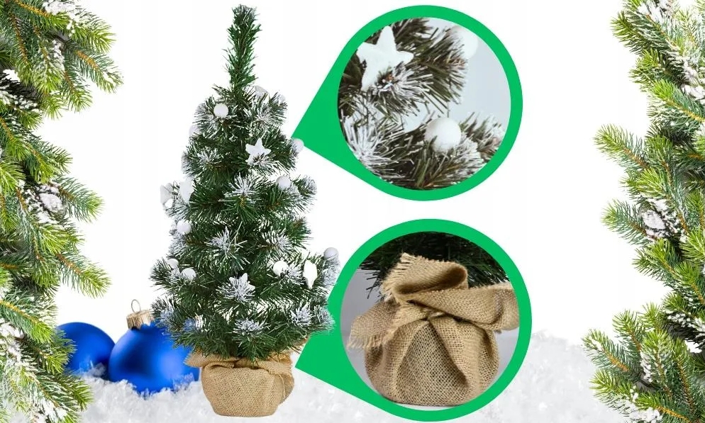 Choinka sztuczna ośnieżona gęsta z dekoracjami bombki gwiazdki jak żywa ozdoba świąteczna zestaw 60cm - obrazek 4