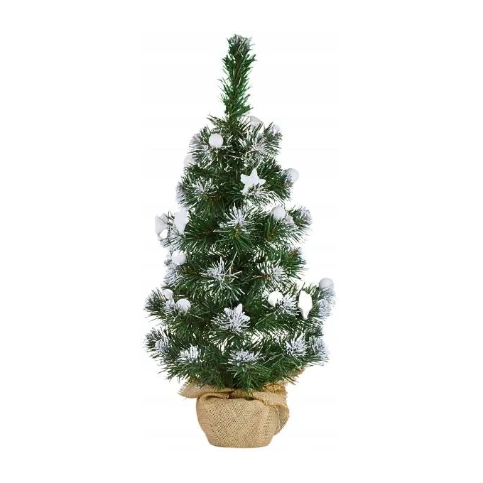 Choinka sztuczna ośnieżona gęsta z dekoracjami bombki gwiazdki jak żywa ozdoba świąteczna zestaw 60cm - obrazek 3