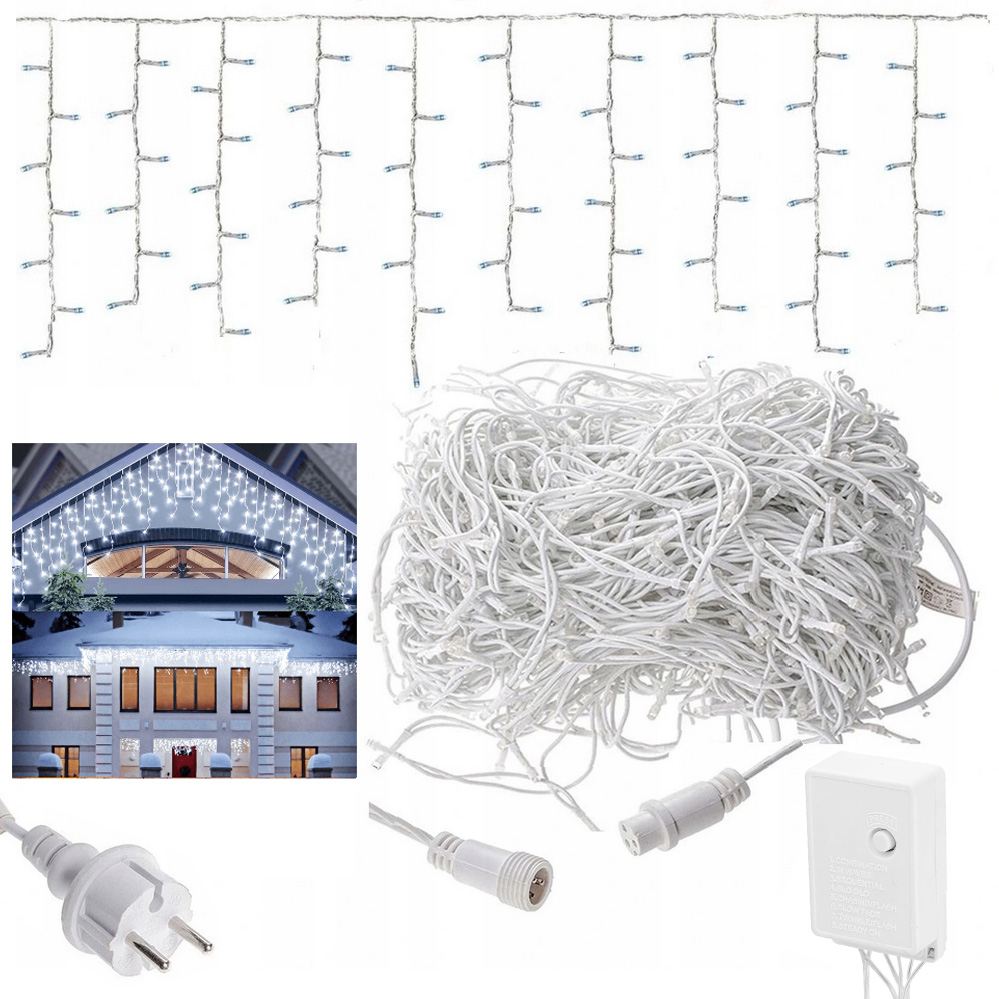 Sople 500 led grube zewnętrzne lampki biały zimny ip44 programator 8 trybów 17m premium