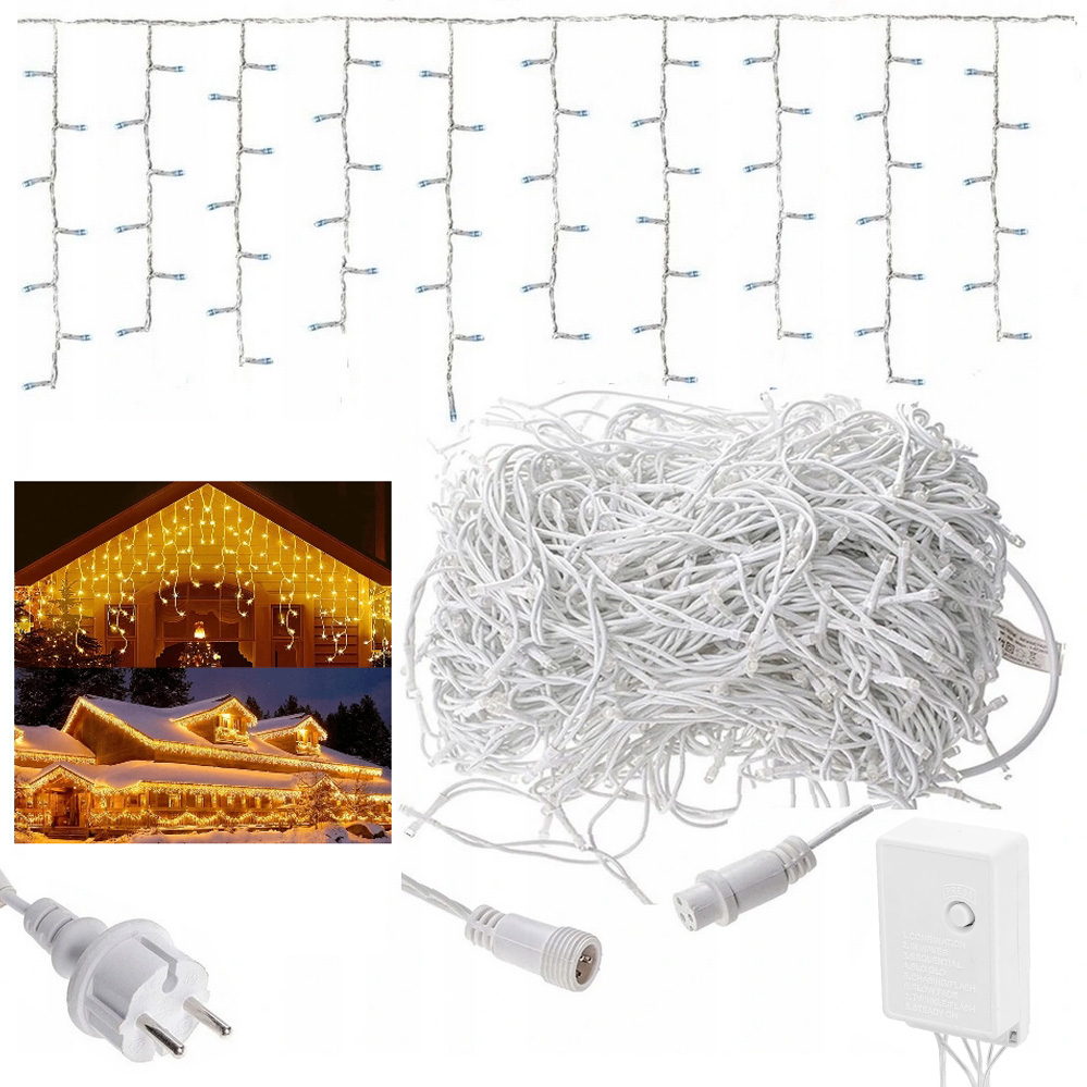 Sople 200 led grube zewnętrzne lampki biały ciepły ip44 programator 8 trybów 9m premium