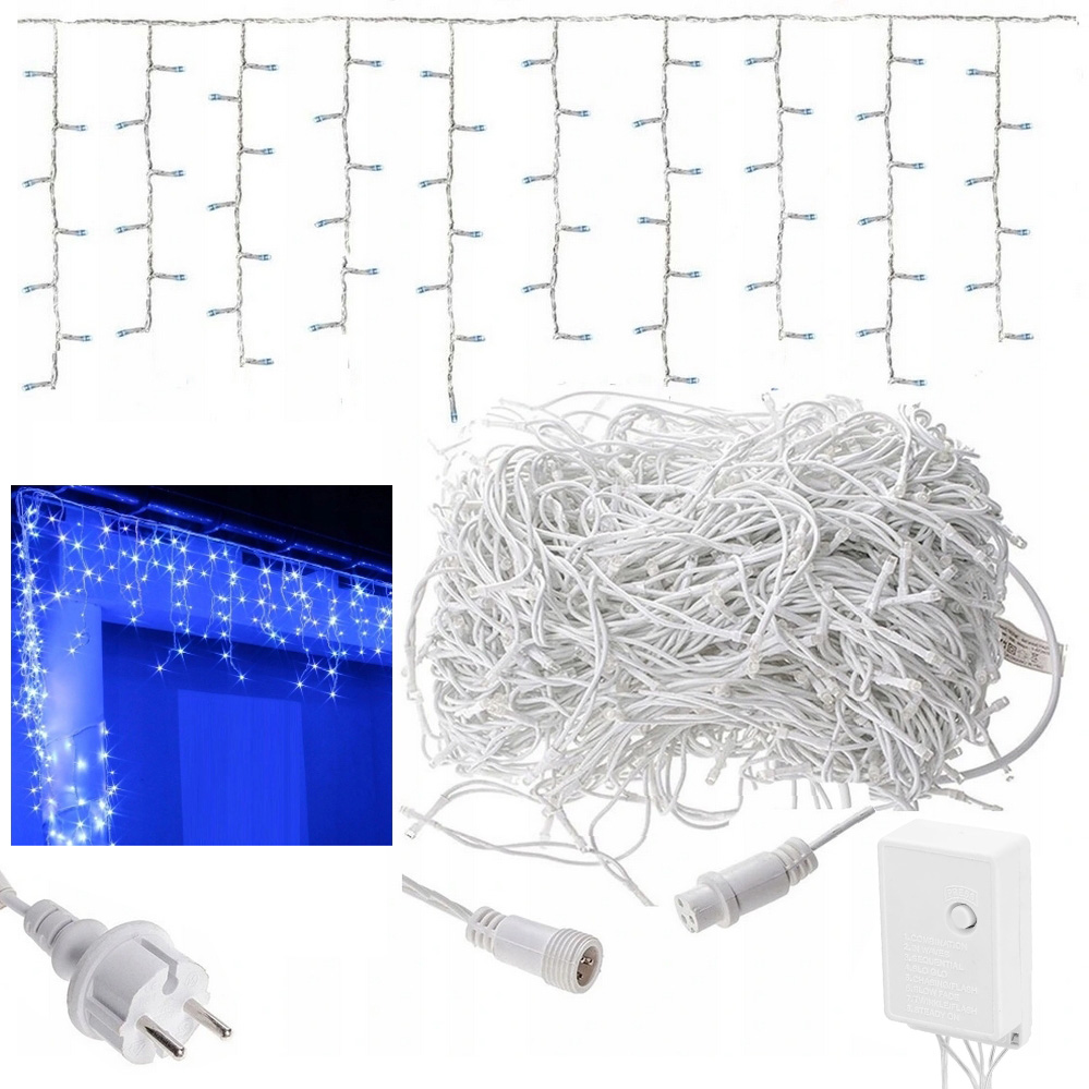 Sople 300 led grube zewnętrzne lampki niebieski ip44 programator 8 trybów 13m premium