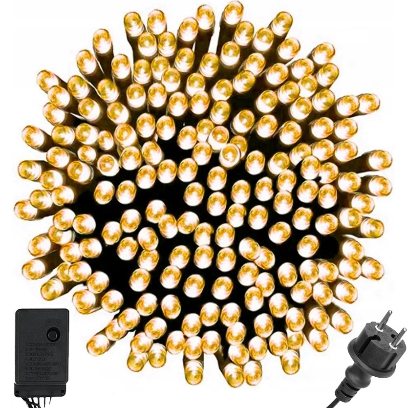 Lampki choinkowe 1000 led zewnętrzne programator 8 trybów biały ciepły 50m premium