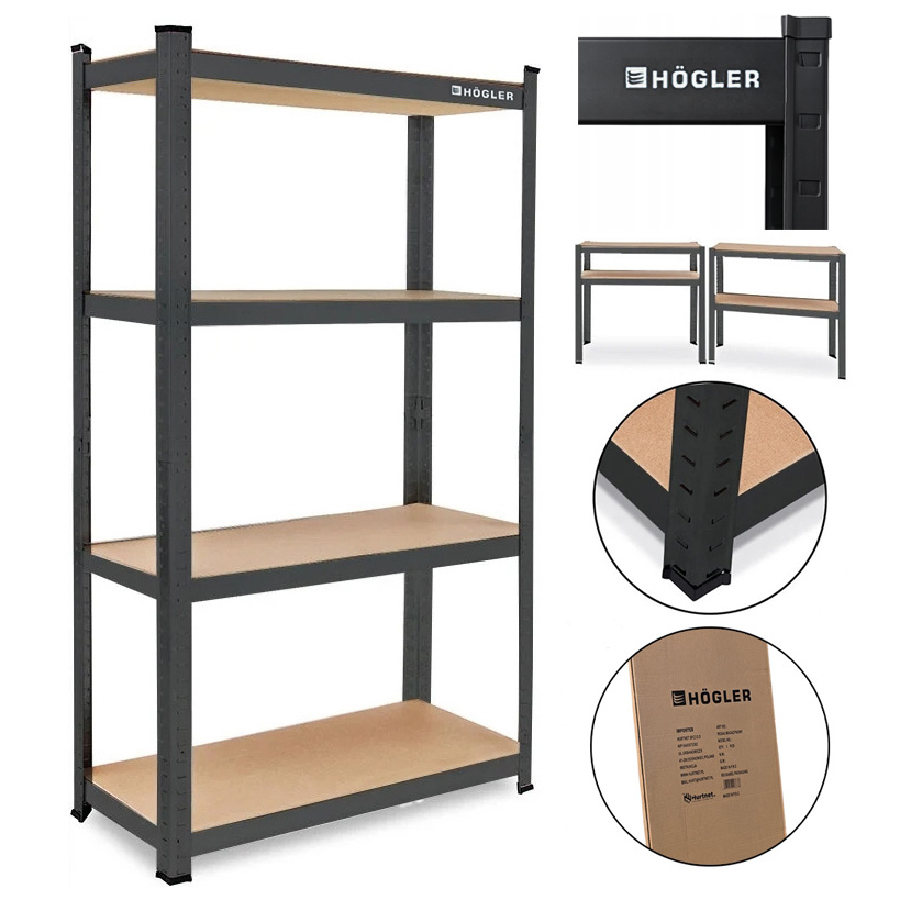 HÖGLER Regał metalowy magazynowy garażowy czarny 4 półki 700kg 172x80x30