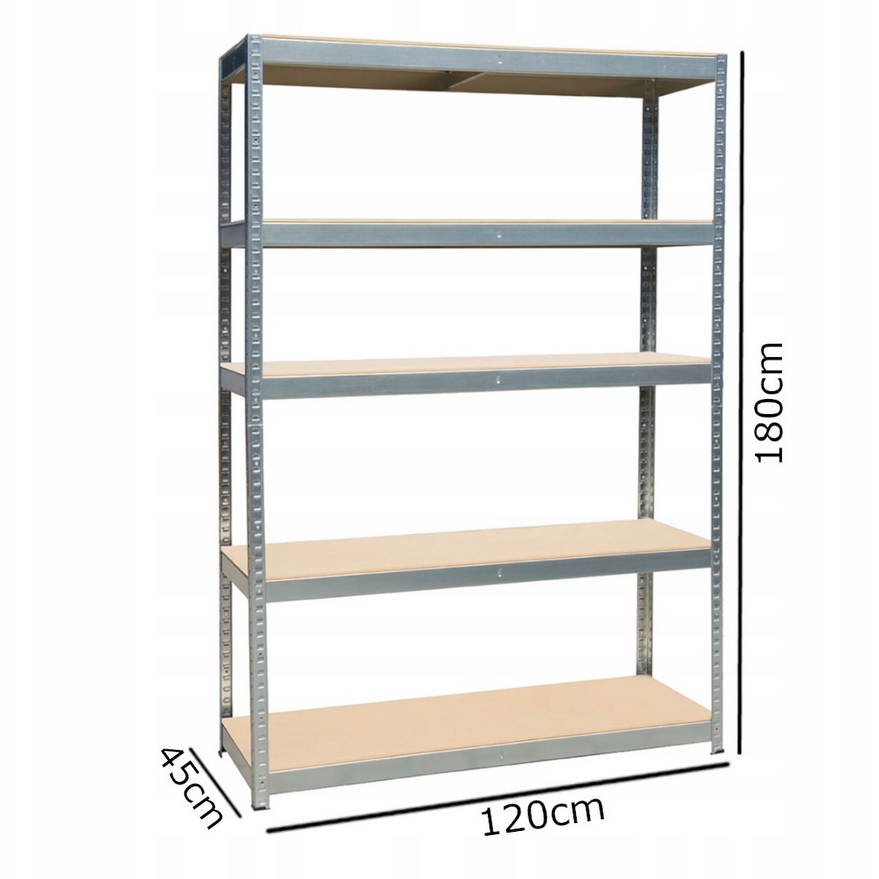 HÖGLER Regał metalowy magazynowy garażowy srebrny 5 półek 1000kg 180x120x45 - obrazek 3