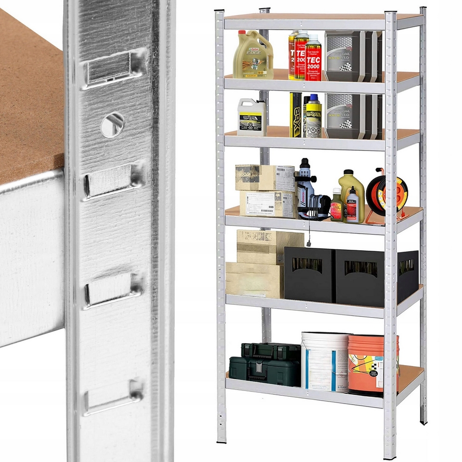 HÖGLER Regał metalowy magazynowy garażowy srebrny 5 półek 1000kg 180x100x60 - obrazek 6