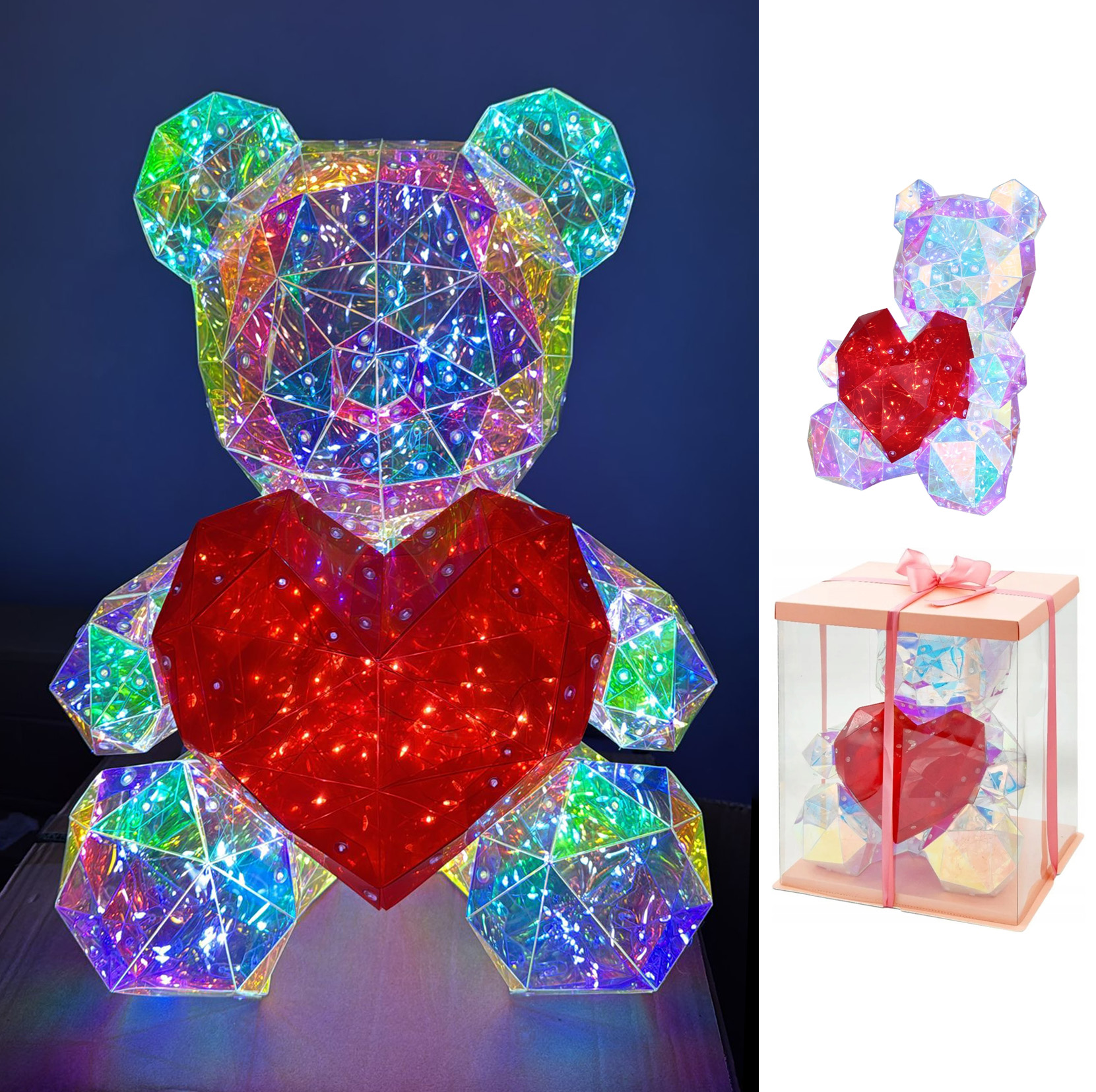 Świecący miś z sercem teddy serce led usb ozdoba prezent + box 40cm