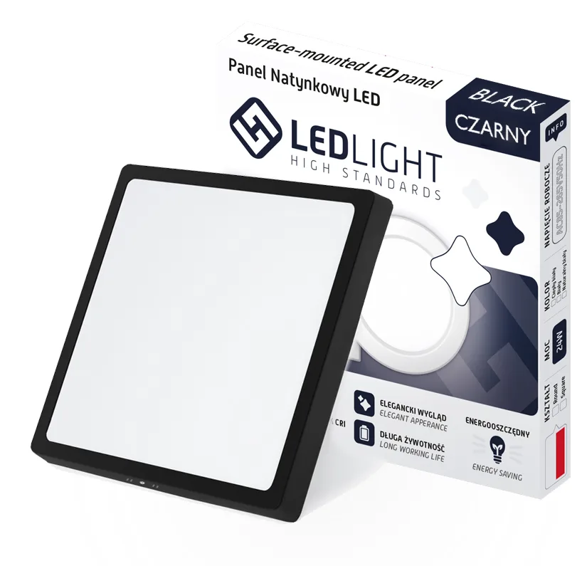 LEDLIGHT Plafon led panel natynkowy niemrugający czarny ccd biały zimny 24w