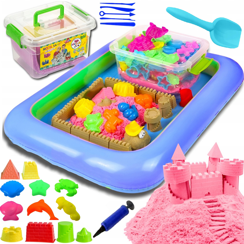 PLAYJOY Piasek kinetyczny piaskownica basen foremki łopatka akcesoria zestaw 18 foremek 3kg