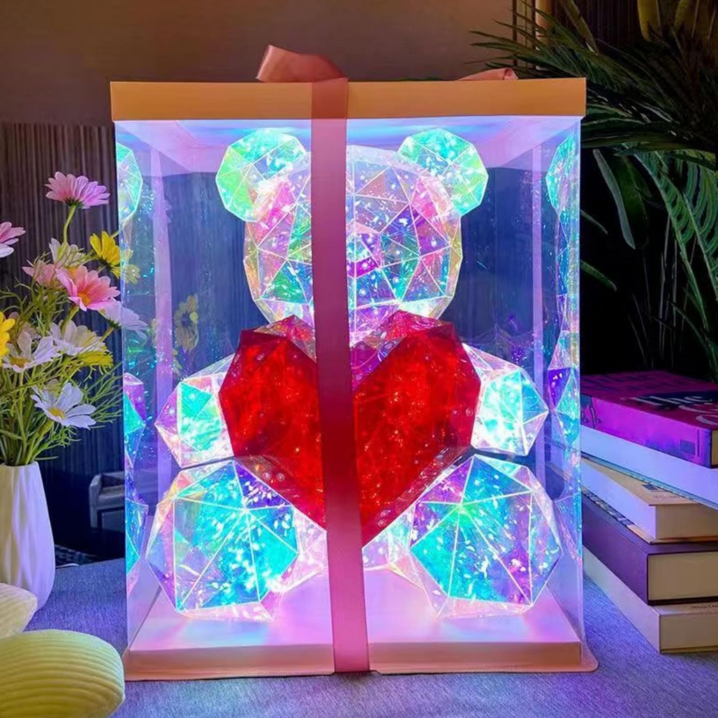 Świecący miś z sercem teddy serce led usb ozdoba prezent + box 25cm - obrazek 5
