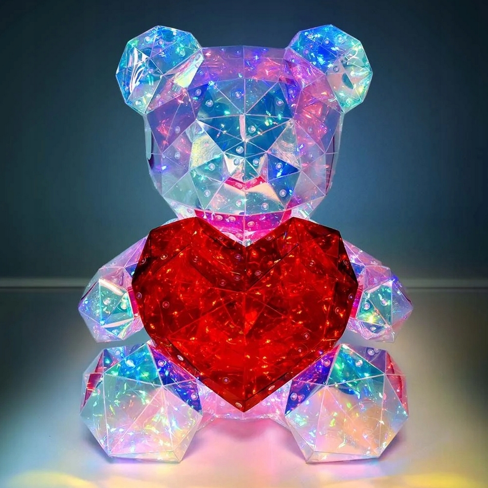 Świecący miś z sercem teddy serce led usb ozdoba prezent + box 25cm - obrazek 6