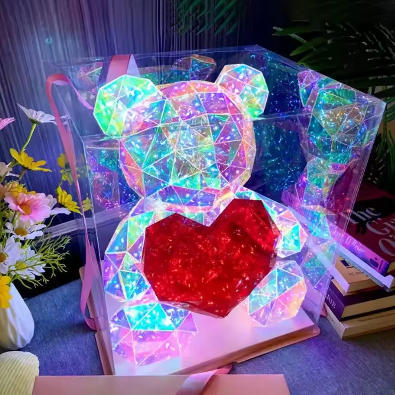 Świecący miś z sercem teddy serce led usb ozdoba prezent + box 25cm - obrazek 8