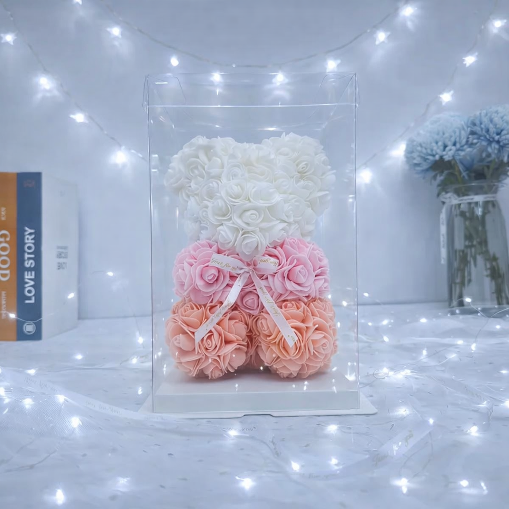 AMORE MIO Miś z róż kwiatów z sercem led serce ozdoba prezent walentynki rose teddy + box 25cm - obrazek 10