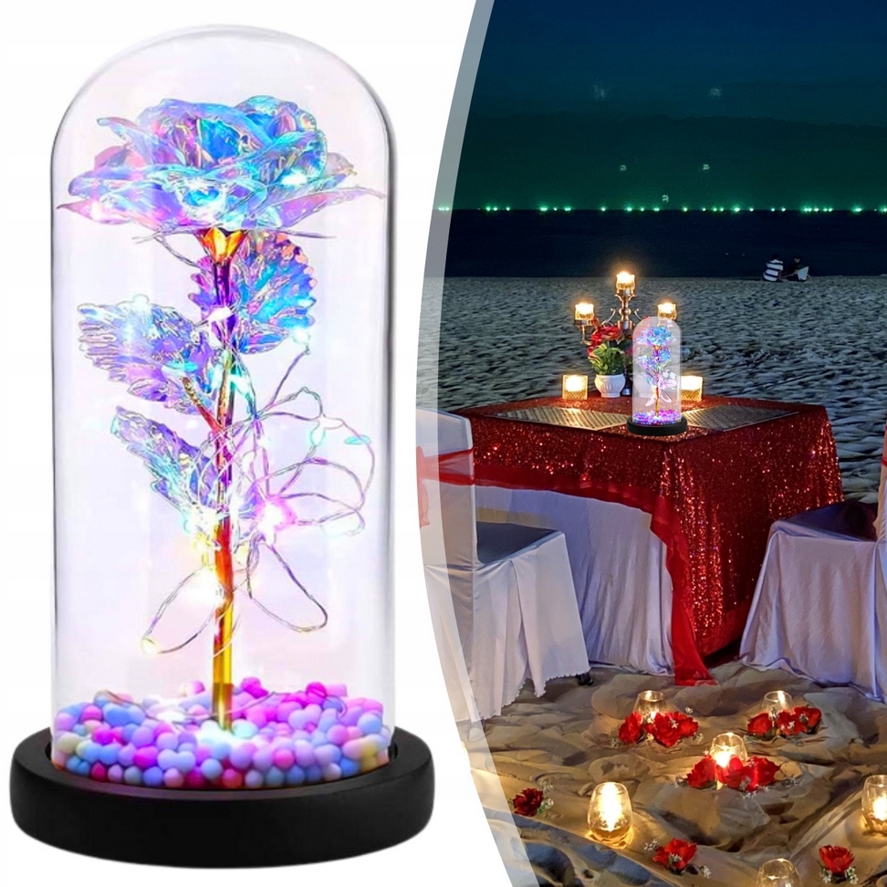 AMORE MIO Wieczna róża ozdoba świecąca led prezent szklana kopuła 22cm - obrazek 4