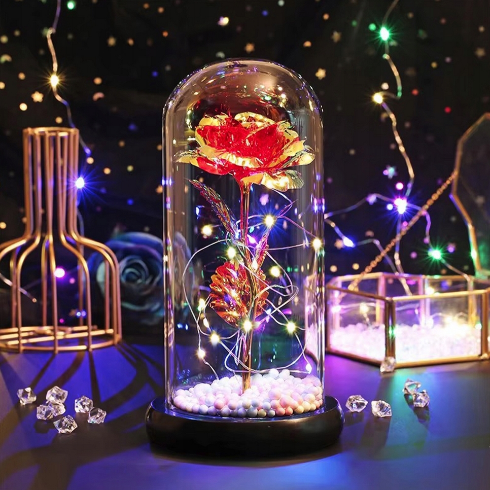 AMORE MIO Wieczna róża ozdoba świecąca led prezent szklana kopuła 22cm - obrazek 7