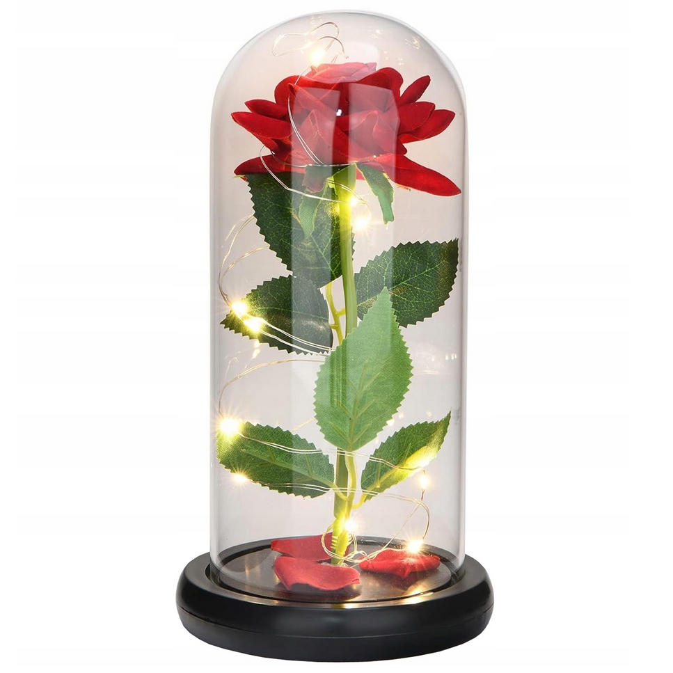 AMORE MIO Wieczna róża ozdoba świecąca led prezent kopuła 22cm - obrazek 2