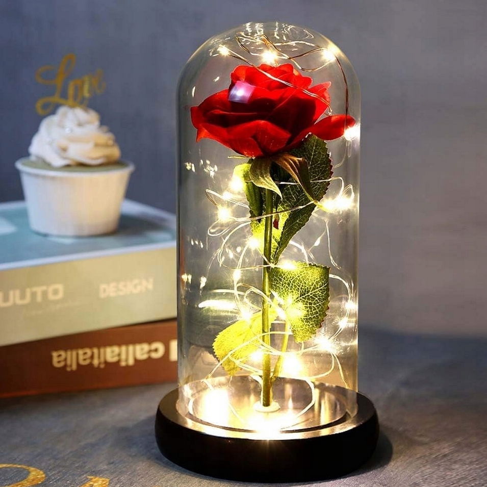 AMORE MIO Wieczna róża ozdoba świecąca led prezent kopuła 22cm - obrazek 3