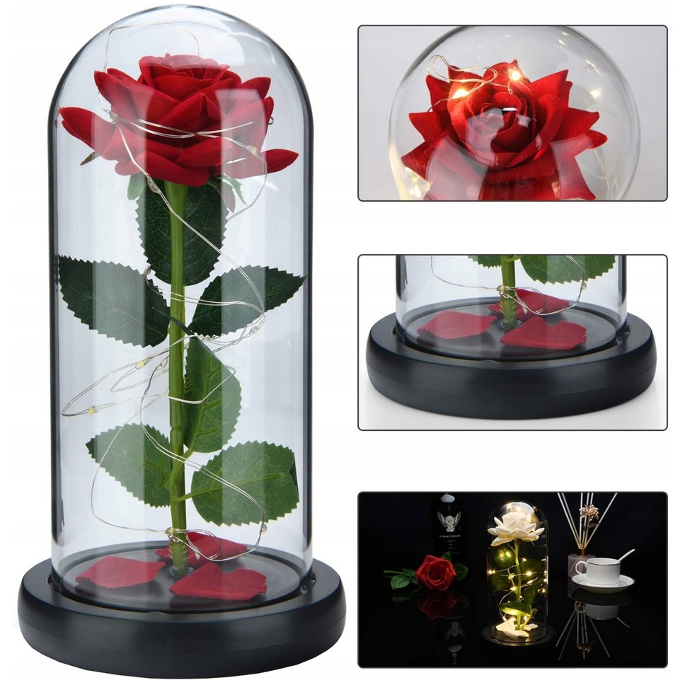 AMORE MIO Wieczna róża ozdoba świecąca led prezent kopuła 22cm - obrazek 5
