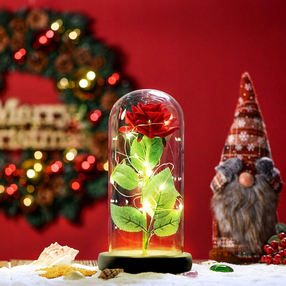 AMORE MIO Wieczna róża ozdoba świecąca led prezent kopuła 22cm - obrazek 6