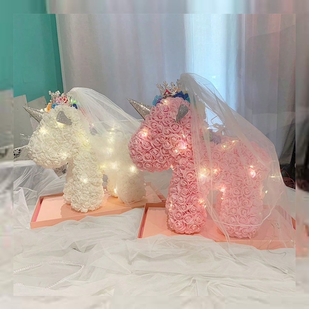 AMORE MIO Świecący jednorożec z róż welon led usb ozdoba prezent + box 40cm - obrazek 12