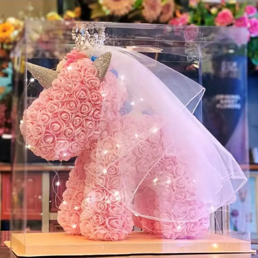 AMORE MIO Świecący jednorożec z róż welon led usb ozdoba prezent + box 40cm - obrazek 11