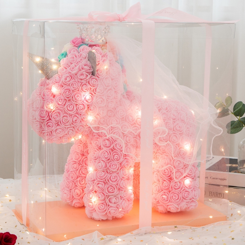 AMORE MIO Świecący jednorożec z róż welon led usb ozdoba prezent + box 40cm - obrazek 10