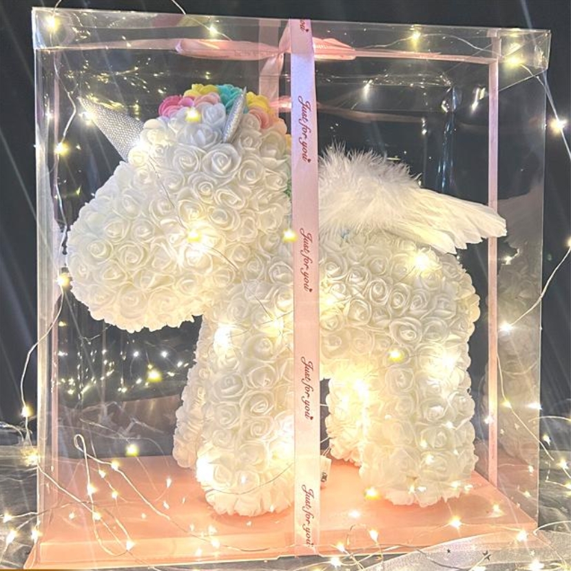 AMORE MIO Świecący jednorożec z róż welon led usb ozdoba prezent + box 40cm - obrazek 8