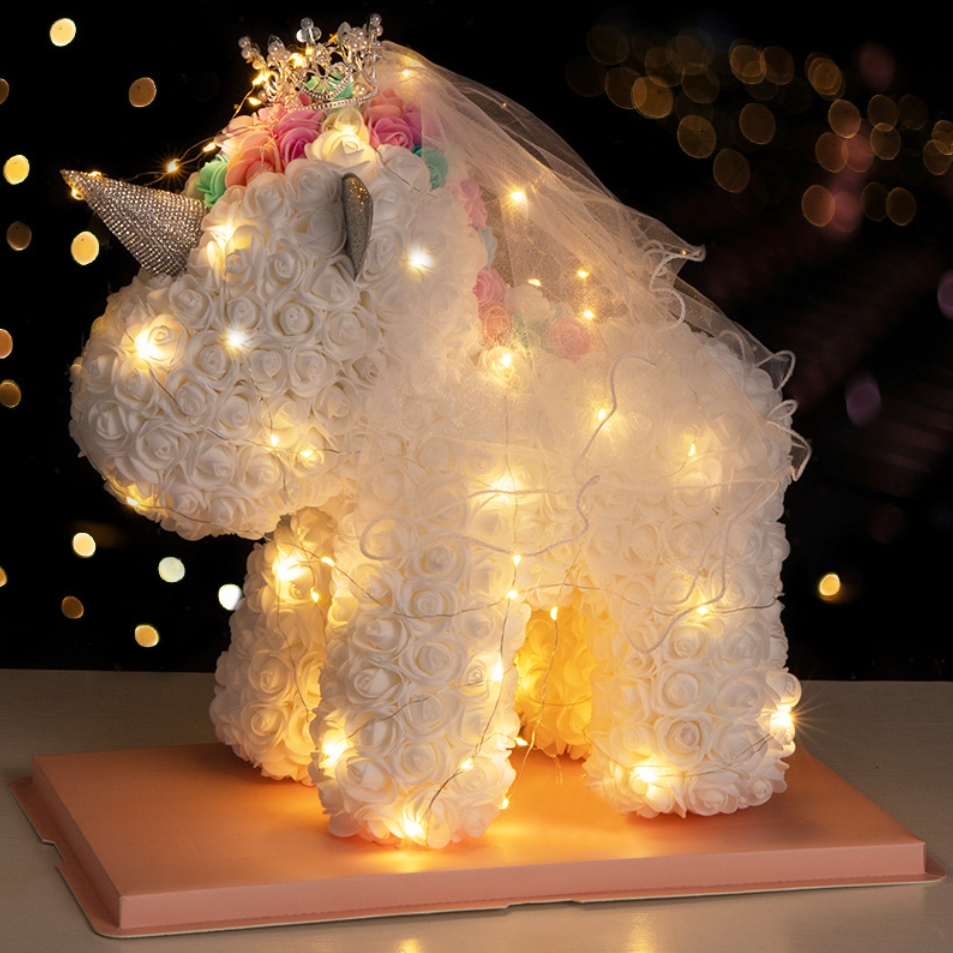 AMORE MIO Świecący jednorożec z róż welon led usb ozdoba prezent + box 40cm - obrazek 5