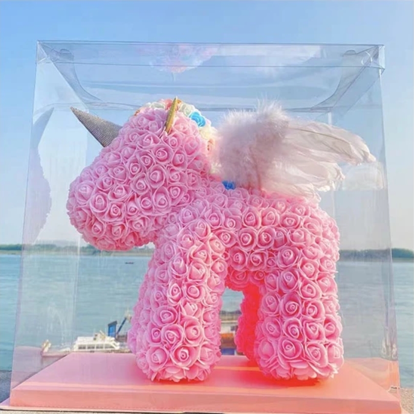 AMORE MIO Świecący jednorożec z róż led usb ozdoba prezent + box 25cm - obrazek 7