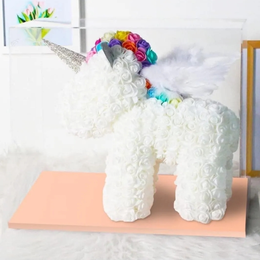 AMORE MIO Świecący jednorożec z róż led usb ozdoba prezent + box 25cm - obrazek 4