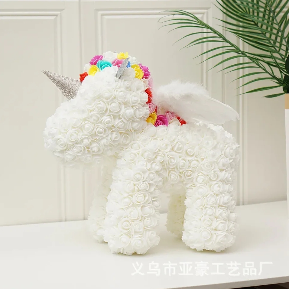 AMORE MIO Świecący jednorożec z róż led usb ozdoba prezent + box 25cm - obrazek 2