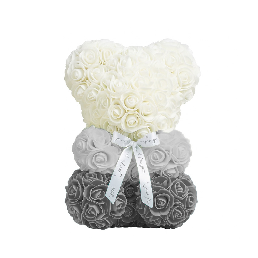 AMORE MIO Miś z róż kwiatów czarny niebieski mix led rose teddy ozdoba + box 25cm - obrazek 5