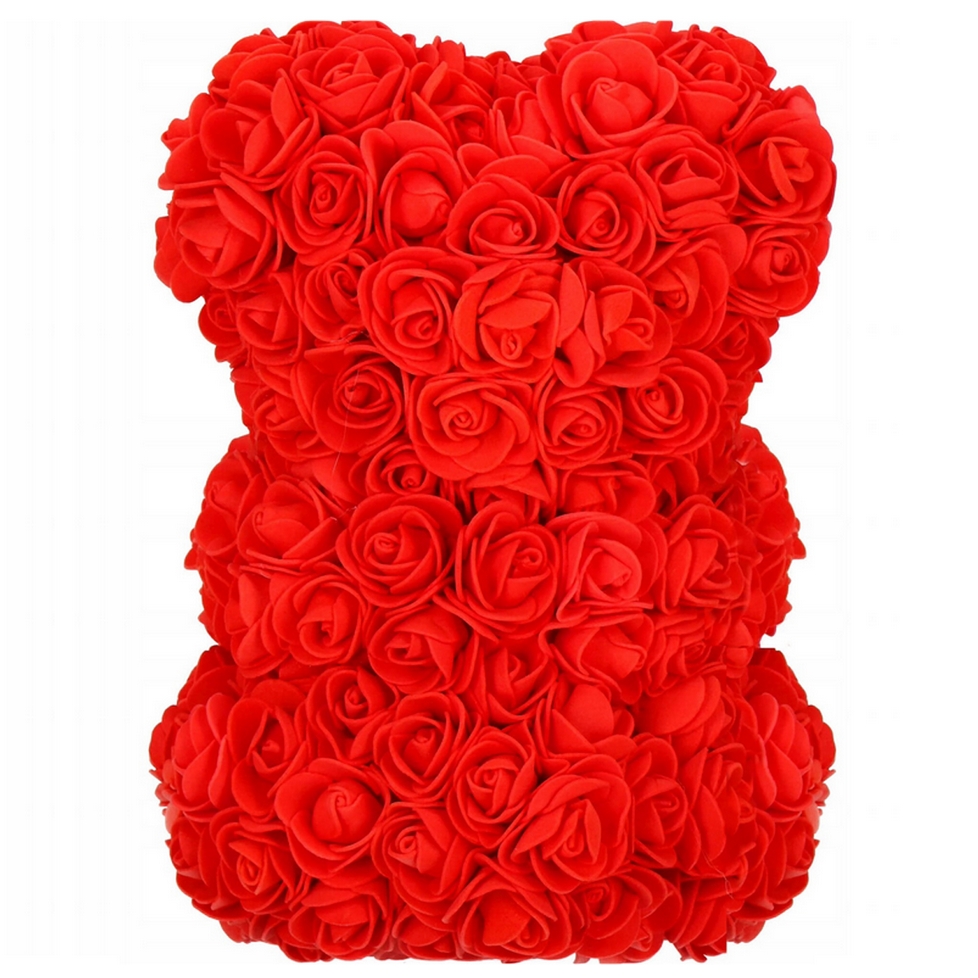 AMORE MIO Miś z róż kwiatów z sercem led serce ozdoba prezent walentynki rose teddy + box 25cm - obrazek 3