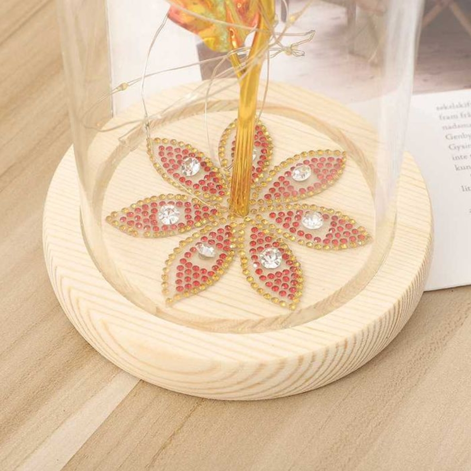 AMORE MIO Wieczna róża ozdoba świecąca led prezent drewniana podstawa - obrazek 3