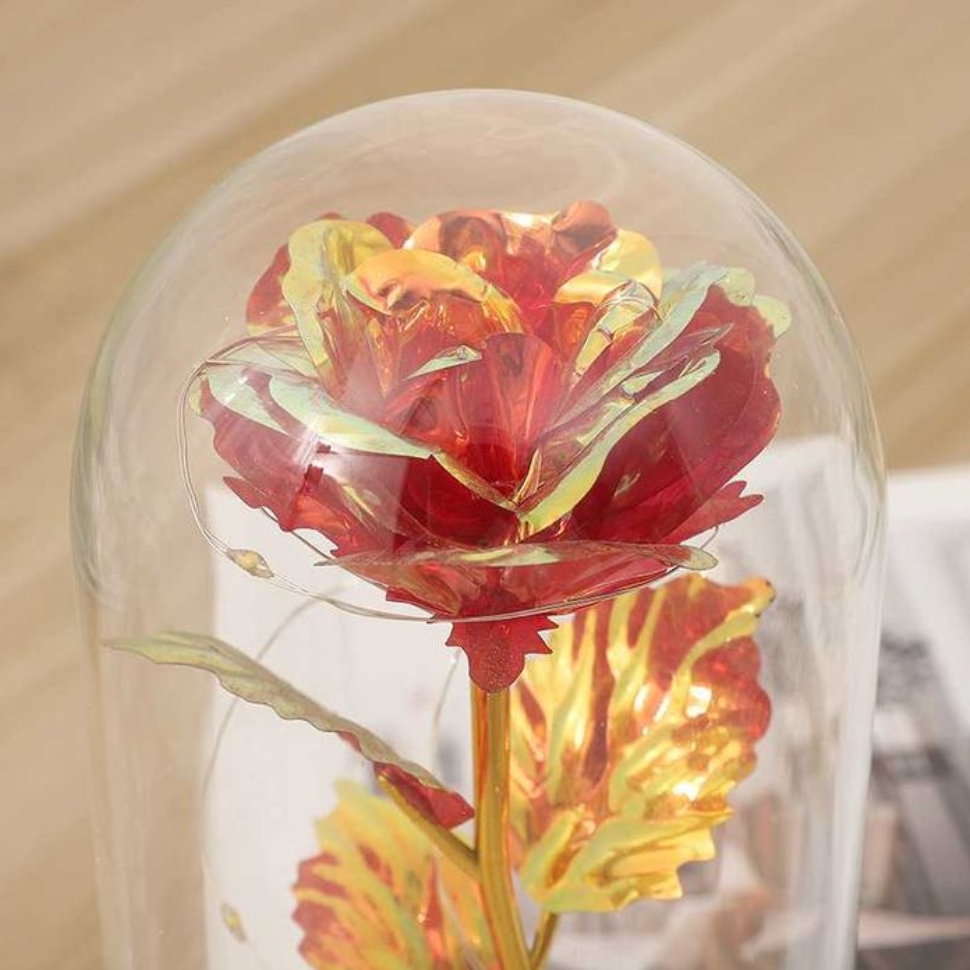 AMORE MIO Wieczna róża ozdoba świecąca led prezent drewniana podstawa - obrazek 6