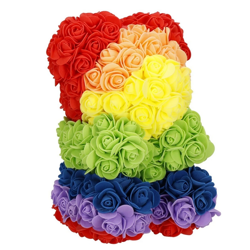 AMORE MIO Miś z róż kwiatów led tęczowy ozdoba prezent walentynki rose teddy + box 25cm - obrazek 4